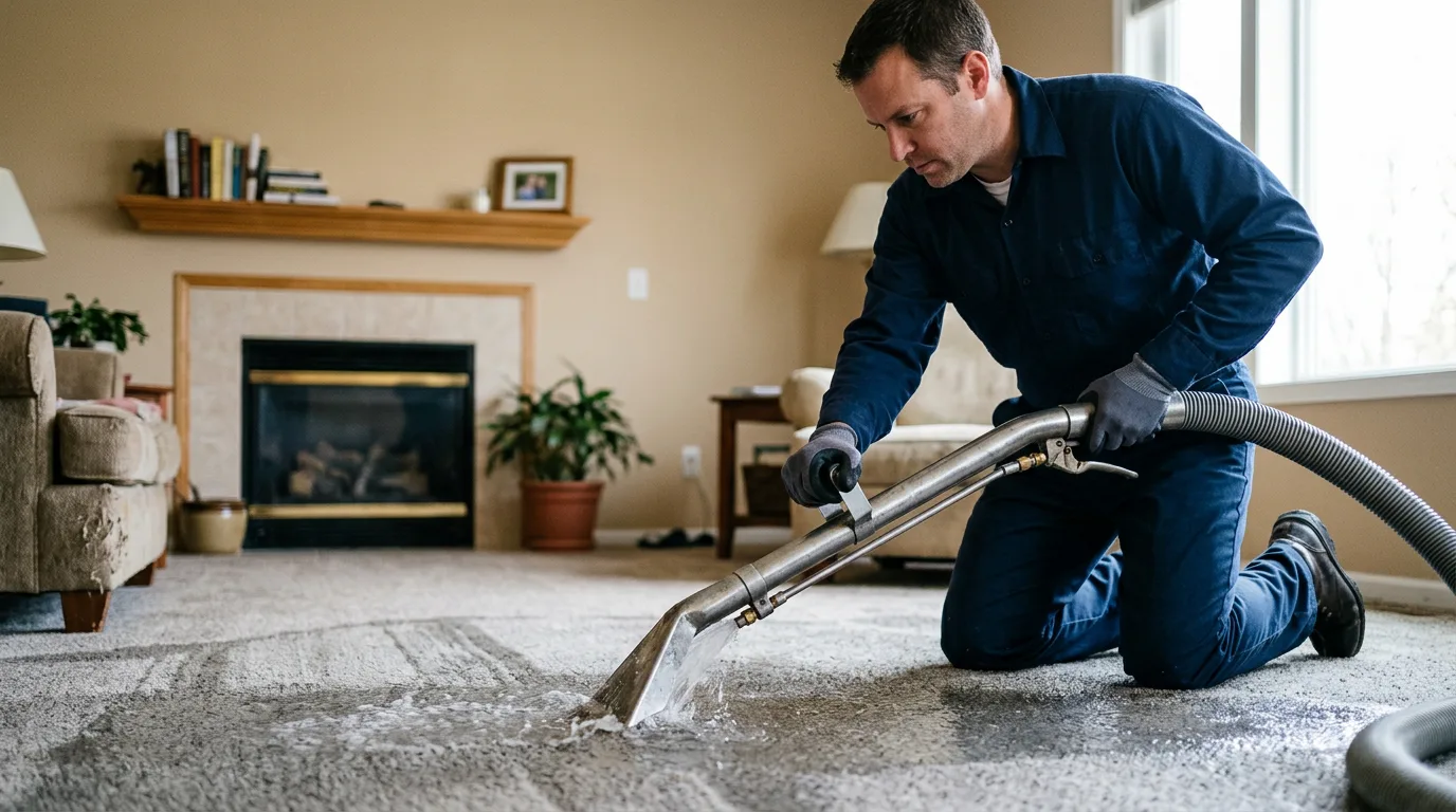 Water damage restoration technician working near Coal Valley, IL